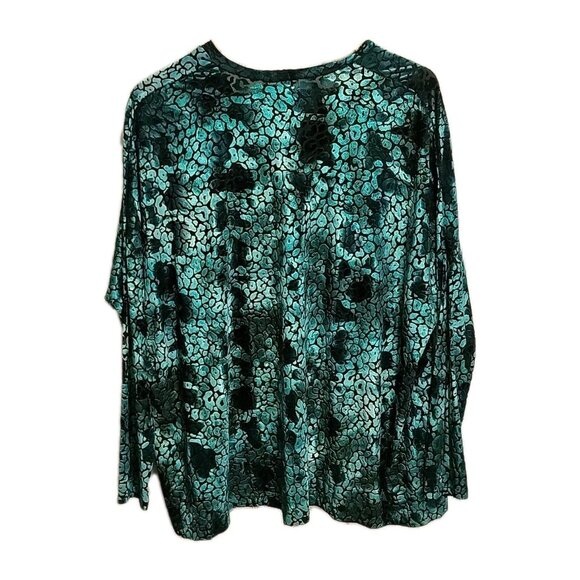 VTG Show Me Your Mumu Sz S Velour Velvet Sheer Top Teal LS Snake Vibe 80s - Picture 4 of 12